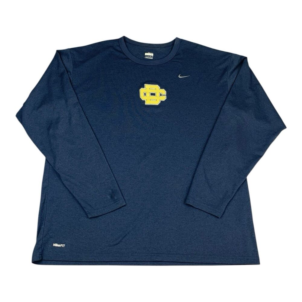 Nike Fit Dry Mens Long Sleeve T Shirt Navy Blue Moisture Wicking Size Large DC